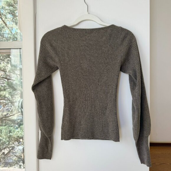 Reformation Hart Cashmere Sweater Knit V Scoop Neck RIbbed in Cocoa Brown - Picture 7 of 12